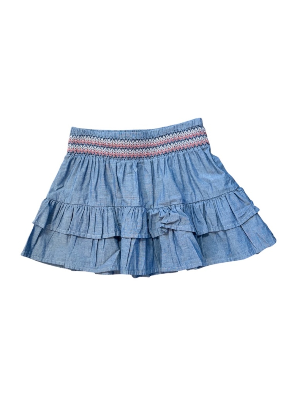 Crown & Ivy Girls Small Blue Tiered Chambray Skirt Smocked Waist